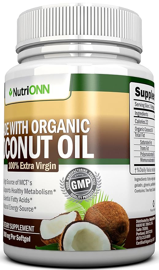 ORGANIC COCONUT OIL Capsules - 180 Softgels - 4000 MG Daily - Cold-Pressed Extra Virgin Coconut Oil - Certified USDA Organic - Great For Hair Skin And Acne