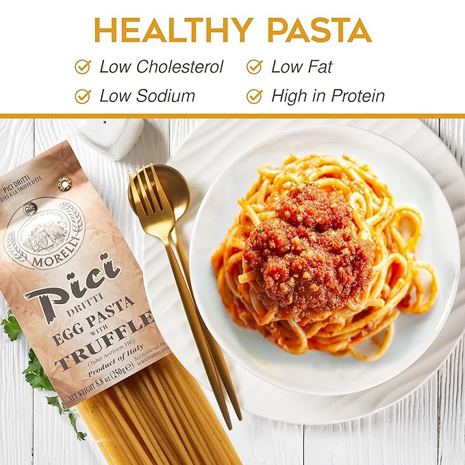 Morelli Pici Pasta Noodles - Premium Egg Pasta With Black Truffle Made in Italy Imported Italian Gourmet Food Handmade With Durum Wheat Semolina - 8.8 oz (250 gr) - Pack of 2