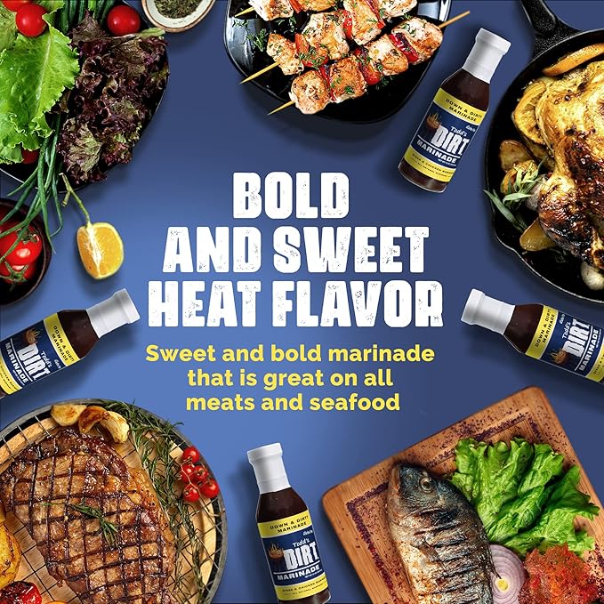 Todd’s DIRT - Down and DIRTY Marinade 15oz 4 Bottles Pack Steak Pork and Chicken Marinade Gourmet Marinade that’s GREAT ON practically EVERYTHING 100% All Natural With No MSG &amp Gluten-Free