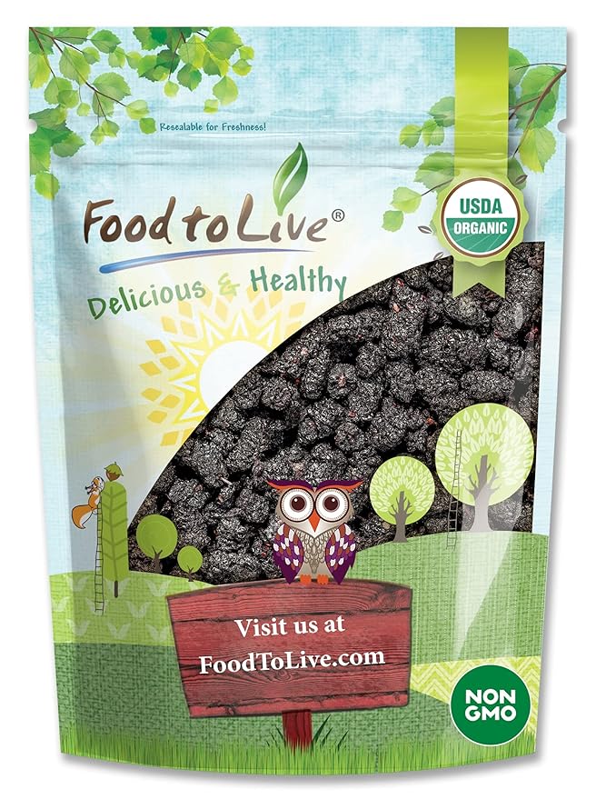 Food to Live Organic Dried Black Mulberries 1 Pound – Non-GMO Raw Fruit Unsulfured Unsweetened Vegan Mulberry in Bulk. Great for Snacking Desserts and Granola. No Sugar Added. Morus nigra