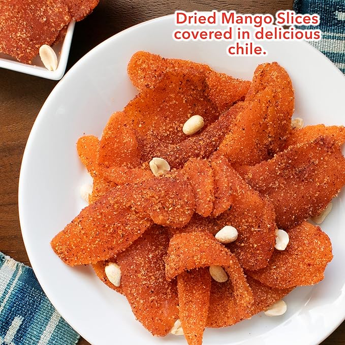 Balmoro Spicy Dehydrated Mango (8.8 oz) - Spicy Dehydrated Mango Fruit Slices - Chili Mango Dried Fruit - Dried Mango with Chili