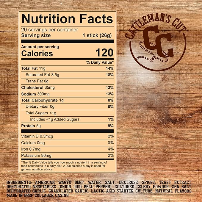 Cattleman's Cut American Wagyu Beef Sticks Premium Bulk Protein Snacks Keto Friendly Gluten Free Carnivore Travel Snack Individually Wrapped 0.9 Ounce Pack of 20