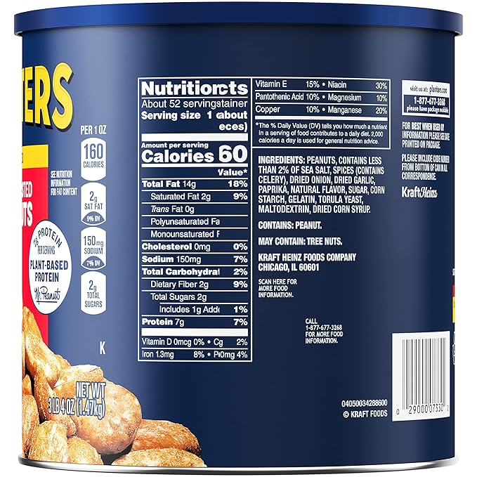 Planters Dry Roasted Peanuts 52 oz Canister (Pack of 2)