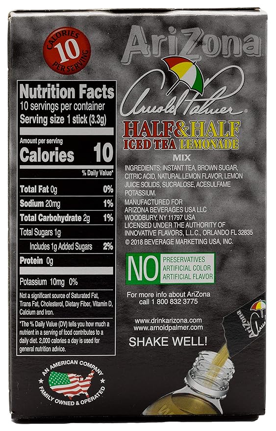 Arizona tea Arnold Palmer Mix Stix Half Iced Tea &amp Half Lemonade 10 stix 1.2 Oz (Pack of 12)