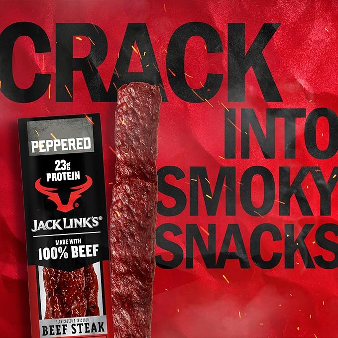 Jack Link's Beef Steak Peppered - Protein Snacks Meat Snack with 22g of Protein Made with 100% Beef Individually Wrapped Bulk Snack Pack Keto Friendly - 2 Oz. (12 Count)