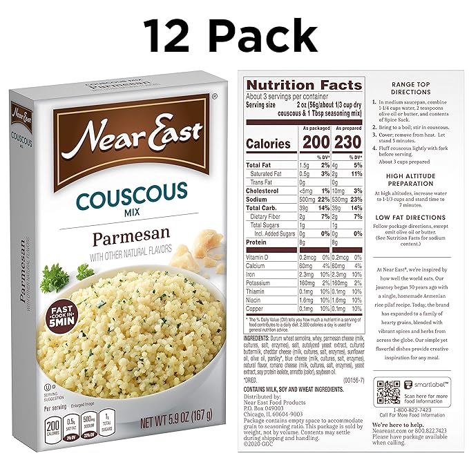 Near East Couscous Mix Parmesan Cheese 5.9oz Boxes (12 Pack)
