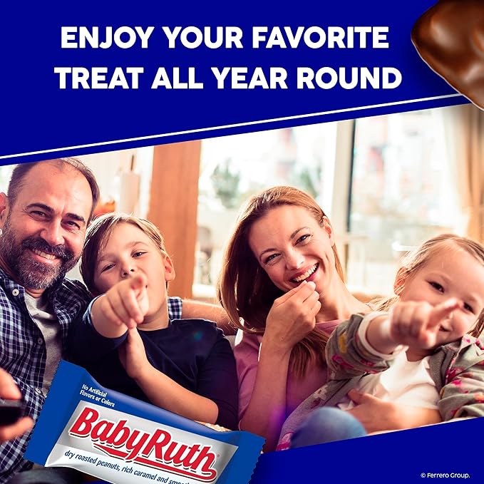 Baby Ruth Chocolatey Peanut Caramel Nougat Full Size Individually Wrapped Candy Bars 1.9 oz each Bulk 24 Pack