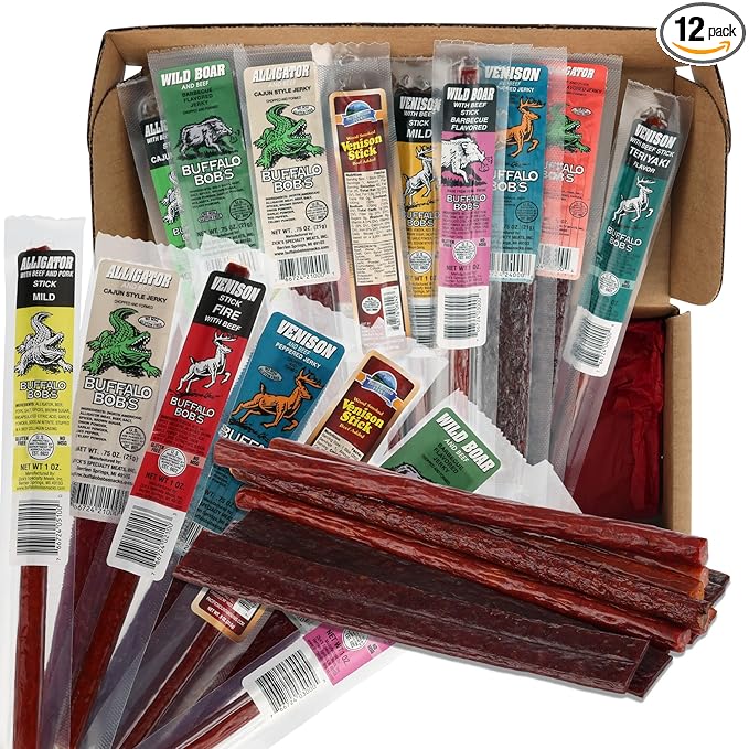 Jerky Dynasty Swamp Mix - 12-Piece Jerky Snack Variety Pack with Beef Venison Wild Boar &amp Alligator - Bold High-Protein Snacks for Outdoor Adventures Gatherings &amp On-the-Go