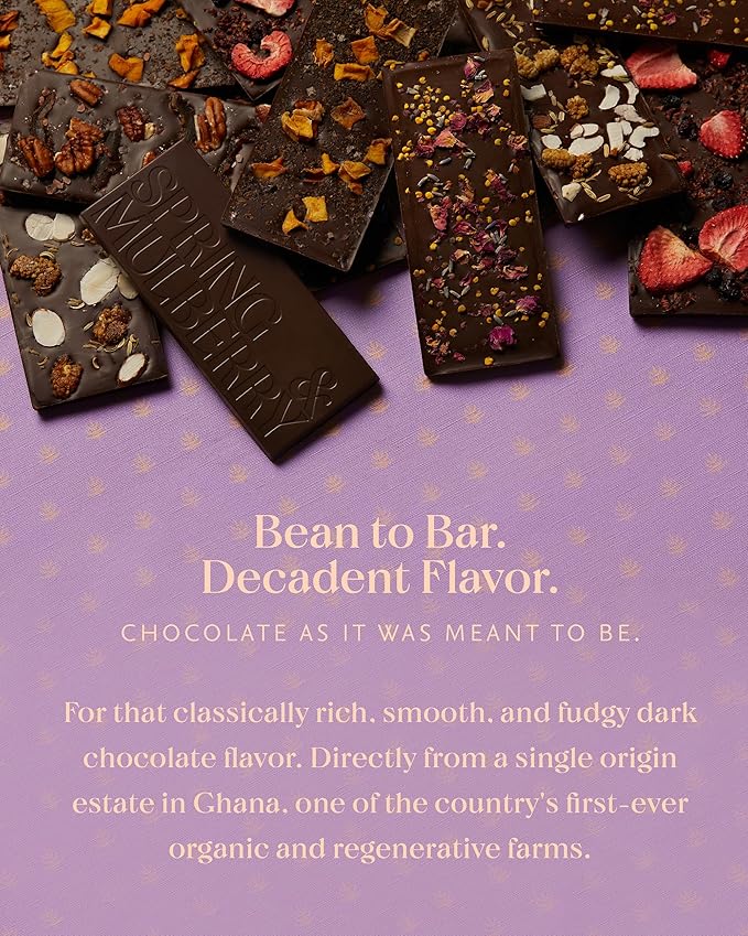 Spring &amp Mulberry Date-Sweetened Chocolate – 5-Bar Hand-Topped Variety Pack Flavors with Fruits Nuts Spices &amp Essential Oils for the Perfect Treat