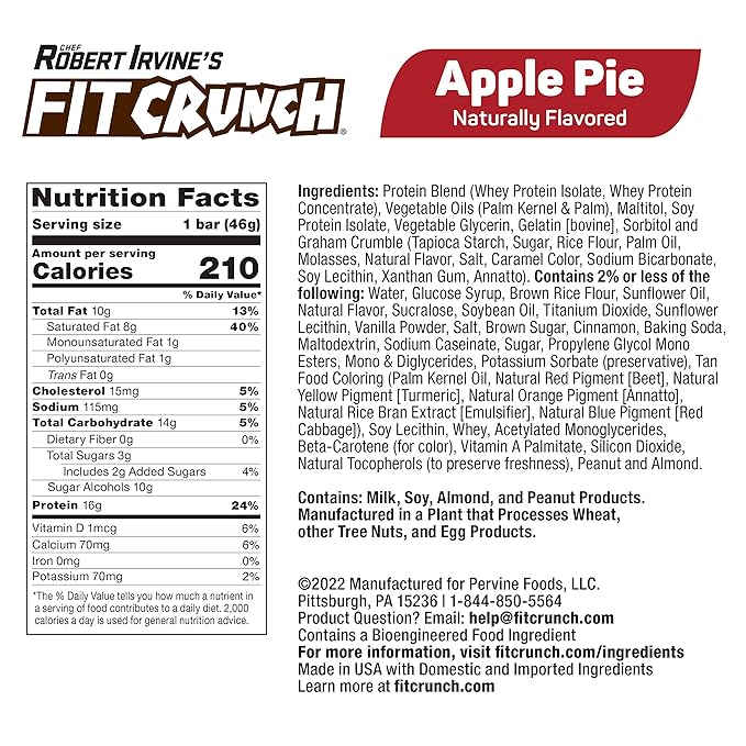 FITCRUNCH Snack Size Protein Bars 6-Layer Baked Bar 3g of Sugar &amp Soft Cake Core (9 Bars Apple Pie)