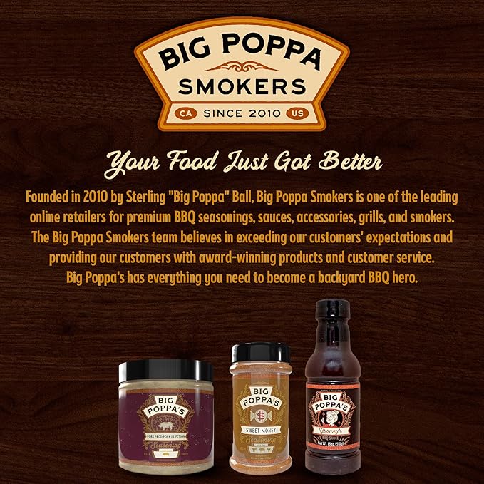 Big Poppa’s Pork BBQ Bundle Flavor System – Pork Injection Sweet Rub and Classic BBQ Sauce Kit for Ribs Pork Butt and Brisket – Balanced Pitmaster-Style Results for Home Smokers – 3-Pack Bundle