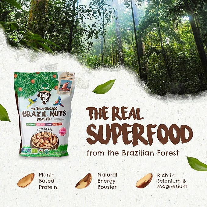 Snack The True Organic Brazil Nuts 32oz-2lbs – Roasted &amp Himalayan Salt – Kosher – Healthy-Rich in Vegetable Protein – From Amazon Rainforest – Fresh Vegan Gluten-Free and Oil Free – Forest Up