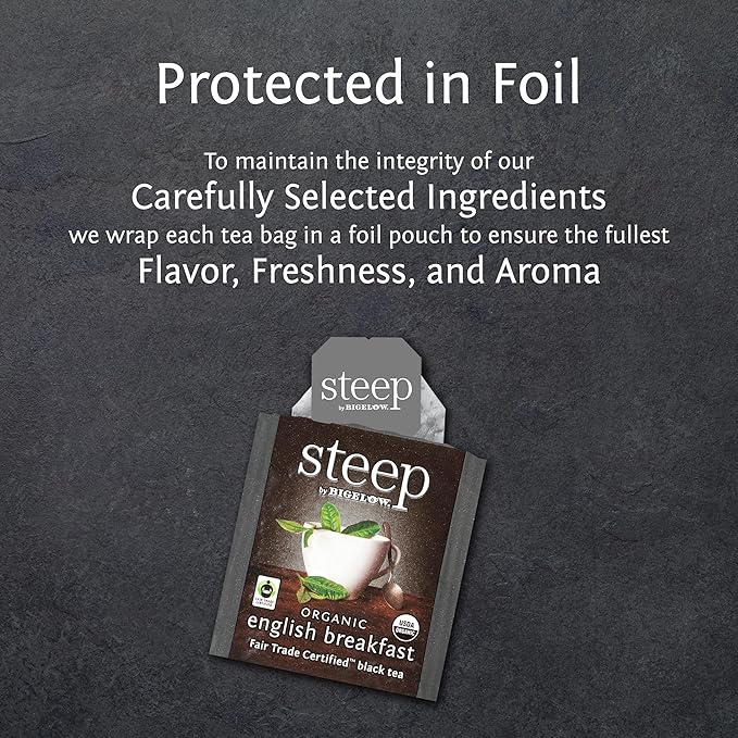 steep by Bigelow Organic English Breakfast Black Tea Caffeinated 20 Count (Pack of 6) 120 Total Tea Bags