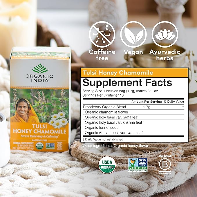 ORGANIC INDIA Iced Tulsi Tea Bags Variety Pack - Assorted Tea Holy Basil Ashwaganda Sleep Honey Chamomile - Adaptogen Vegan USDA Certified Organic Non-GMO - 18 Infusion Bags per Box (Pack of 3)
