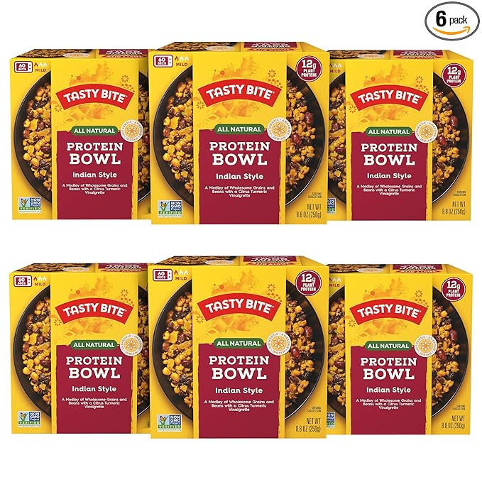 Tasty Bite Indian Protein Bowl 8.8 Ounce Pack of 6 Ready to Eat Microwaveable Vegan 12 Grams Plant Protein