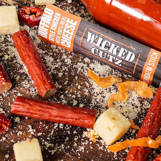 Buffalo Chicken Sticks 12g Protein Per Chicken Stick Tender &amp Juicy Meat Sticks with Real Pepper Jack Cheese USA Made High Protein Carnivore Snacks (12 Pack)