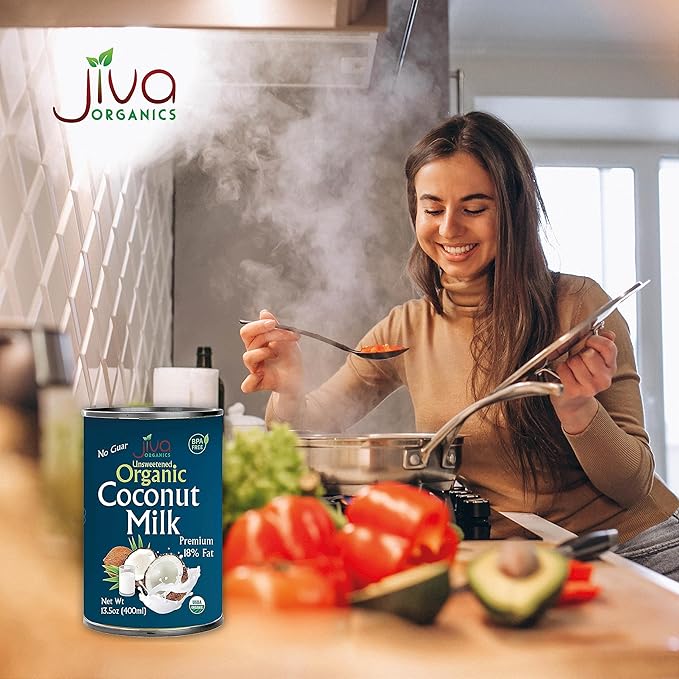 Organic Coconut Milk 13.5 Ounce (Pack of 12) - Unsweetened Premium FULL 18% Fat Vegan Paleo No Guar Gum BPA Free Keto Friendly by Jiva Organics