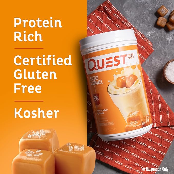 Quest Nutrition Salted Caramel Protein Powder 26g Protein 1g Sugar Low Carb Gluten Free 1.6 Pounds 24 Servings &amp Cinnamon Crunch Protein Powder 20g Protein 2g Net Carb 1g Sugar