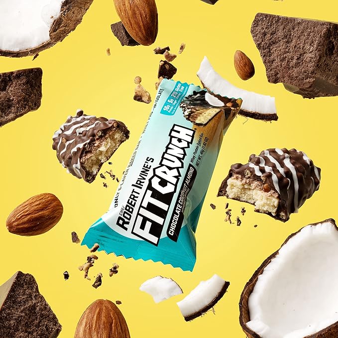 FITCRUNCH Snack Size Protein Bars 6-Layer Baked Bar 5g of Sugar &amp Soft Cake Core (9 Bars Chocolate Coconut Almond)