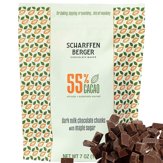 Scharffen Berger Baking Chocolate Chunks (7 Ounce Pack of 3) - Dark Milk Chocolate Chunks for Baking with Maple Sugar 55% Cacao Gluten Free Non GMO Natural Chocolates Individual Baking Chocolate