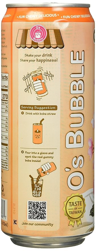 O's Bubble Gummy Boba Latte Canned Bubble Tea Drink With Chewy Boba Pearls (Konjac) 22% whole milk blend 470ml(15.9 fl oz/can) THAI TEA (Pack of 12)