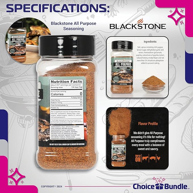 Blackstone All Purpose (AP) Seasoning – Gourmet Griddle Premium Barbecue Rub 4 Pk (29.2 oz) + BBQ Masters &amp Opener (6 Items)!
