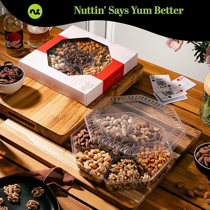 NUT CRAVINGS - Easter Mixed Nuts Gift Basket in Red Gold Box (7 Assortments 2 LB) Ramadan Gifts Treats for Adults Food Arrangement Healthy Snack Care Package Kosher