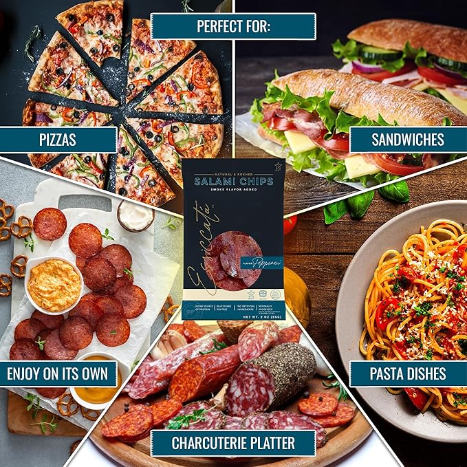 Meats Kosher Salami Chips - Sliced Sausage Charcuterie Meat - Natural Friendly - 2 oz Pepperoni 5 Pack