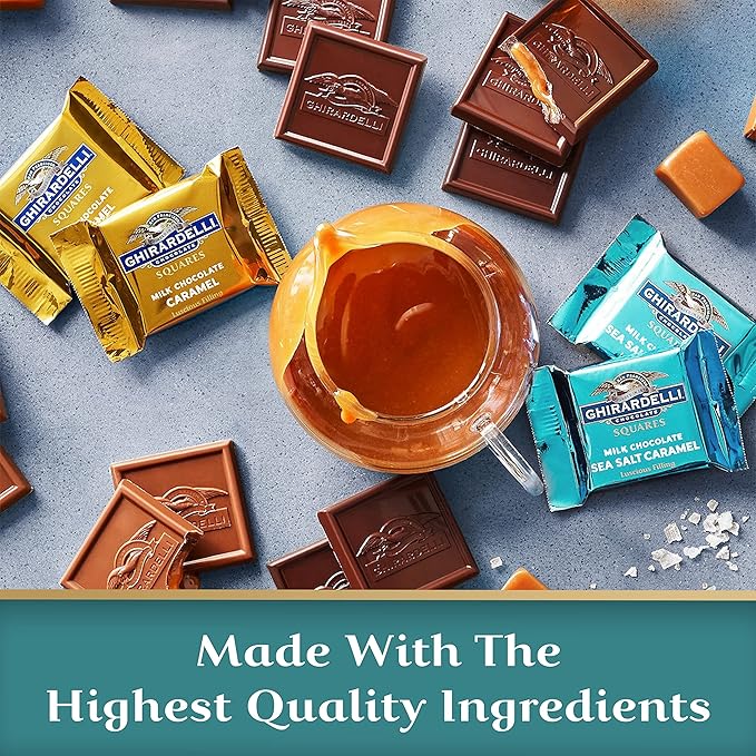GHIRARDELLI Milk Chocolate Sea Salt Caramel SQUARES 5.3 oz Bag (Pack of 6) – Individually Wrapped Chocolate Candy