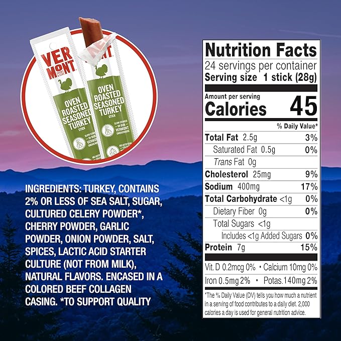 Vermont Smoke &amp Cure - Oven Roasted Seasoned Turkey Sticks - Portable Meat Snack for Adults &amp Kids - Protein Snack - Individually Wrapped Jerky Snacks 1oz - 24 Count