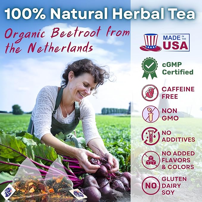 Dr. Lu’s Happy Blood Pressure Tea | 100% Natural Heart Functional Tea for Blood Pressure Support | Beetroot Hawthorn Berry Mulberry Leaf Dandelion 10 Super Herbs in Corn Fiber Pyramid Bags