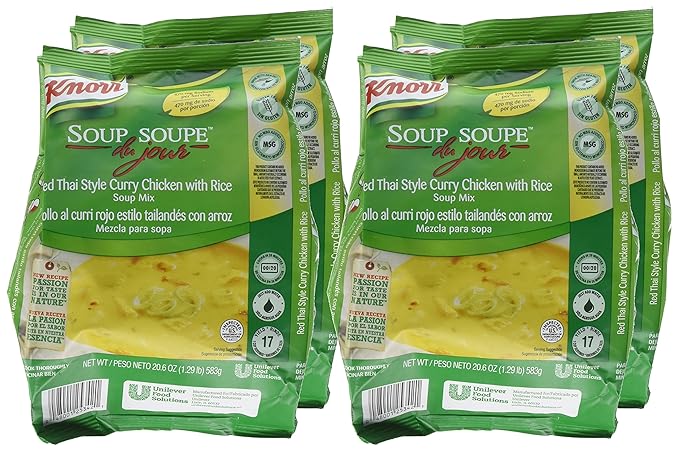 Knorr Professional Soup du Jour Red Thai Style Curry Chicken with Rice Soup Mix Gluten Free No added MSG 0g Trans Fat per Serving Just Add Water 20.6 Oz Pack of 4