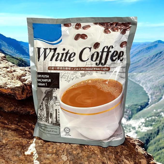 2 Packs - Instant White Coffee 2 in 1 - Ca Phe Trang Hoa Tan Sua Duong - 15 Sticks per Bags with 2 Bags per Order - Product of Maylaysia