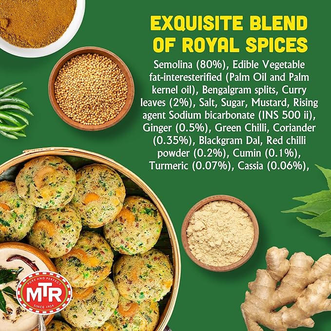 MTR Instant Masala Rava Idli Mix - Ready to Cook Authentic Indian Breakfast Lunch Dinner or Snack Meal - No Added Preservatives - A Quick &amp Easy Recipe Suitable for Vegetarians - (500g Pack of