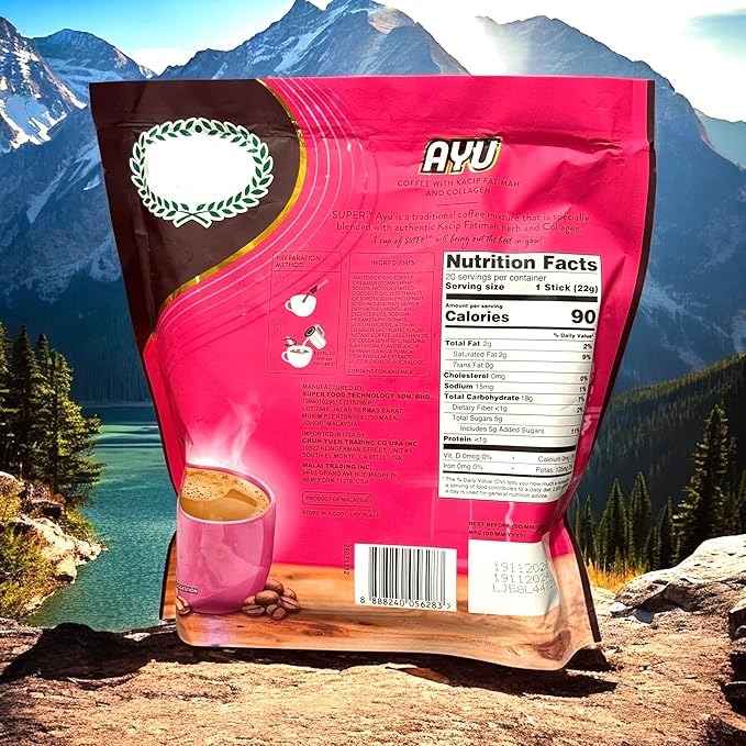 1 Pack - Instant Coffee with Kacip Fatimah Collagen - Ca Phe Hao Tan Kacip Fatimah Ket Hop Collagen - 20 Sticks per Bag - Product of Malaysia