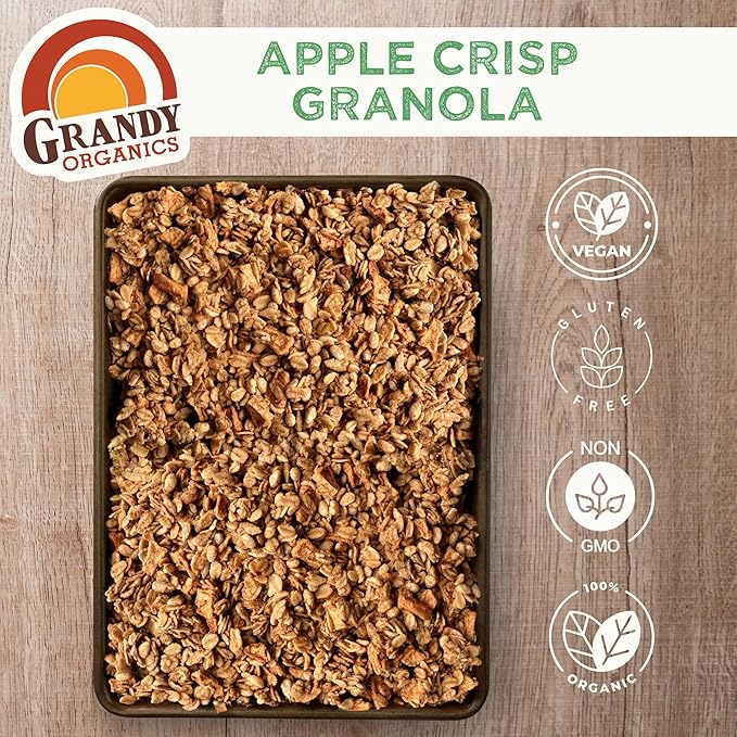 Grandy Organics Apple Crisp Granola 10 Pound Bulk Bag Certified Organic Gluten Free Non-GMO Kosher Plant Based Protein Granola