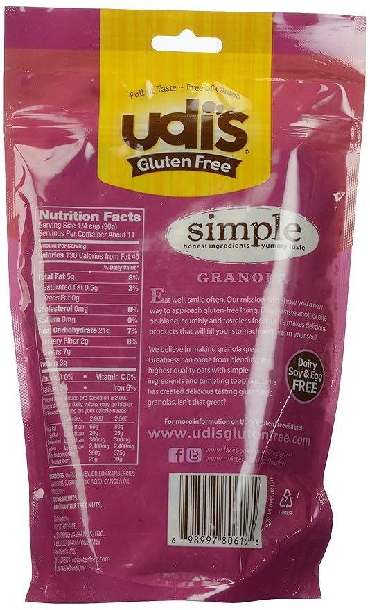 Udi's Gluten Free Granola Cranberry 12 oz Pouches (Pack of 3)