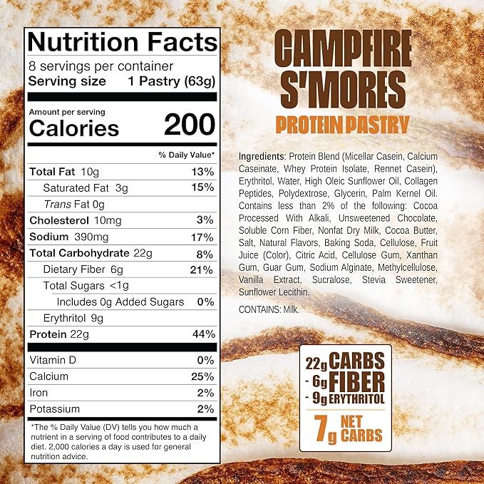 Legendary Foods 22g Protein Pastry 0g Added Sugar Low Carb Gluten Conscious Keto Snack Ideal for Glucose Management Includes Whey Protein Isolate 8 Pack Campfire S'mores