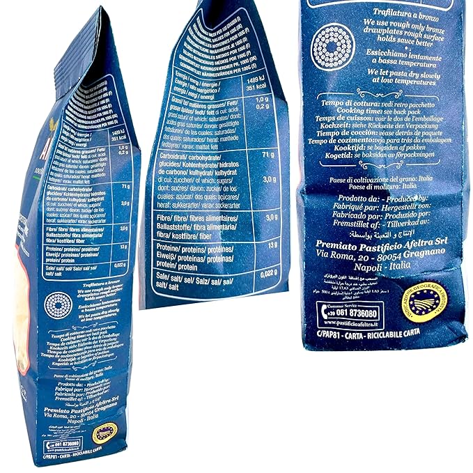 Afeltra Vesuvio Pasta from Italy 17.6 oz. (500g)(Pack of 4) Pasta di Gragnano IGP - Torchio - Vesuvio - Authentic Italian - Noodles from Durum Wheat Semolina