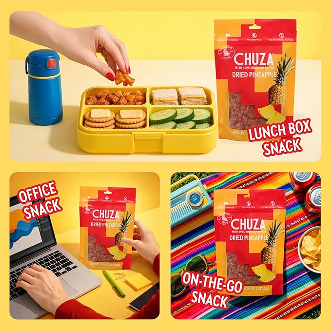 CHUZA Dried Chilli Pineapple Bites Spicy Dried Pineapple Mexican Candy Chilli Spiced Pineapple Combos Snacks with Real Fruit Flavors for Adults and Children Pack for 3