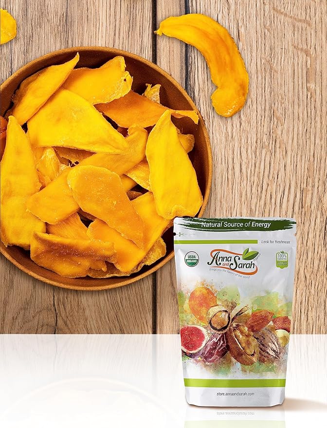 Anna and Sarah Dried Organic Mango No Sugar Added No Preservatives Al-Natural Premium Quality in Resealable bag 3 Lbs