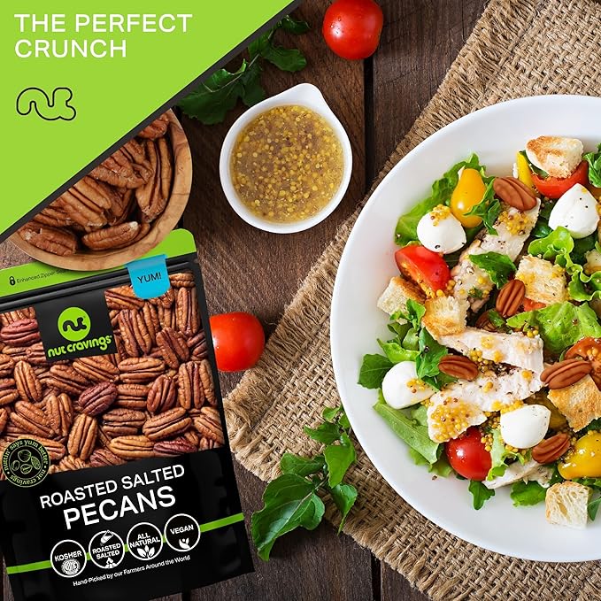 NUT CRAVINGS - Pecans Halves Roasted &amp Salted No Shell (32oz - 2 LB) Bulk Nuts Packed Fresh in Resealable Bag - Healthy Protein Food Snack Food Assortments