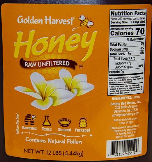 Golden Harvest Honey Unfiltered Raw Extra Light Wildflower Blend – 100% Pure Honey – Contains Natural Pollen – 12 Pounds – Sold by North Mountain Supply