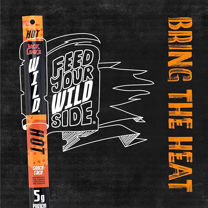 Jack Link's WILD Snack Sticks Hot Spicy - Protein Snack Sticks with 5g of Protein per Serving Keto Friendly Individually Wrapped - 1.0 Oz. (Pack of 20)
