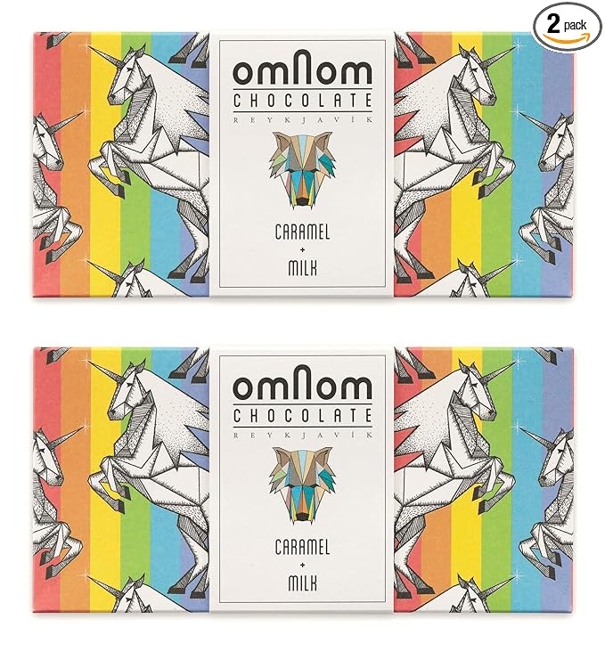 OmNom Caramel + Milk Pride Bar | Icelandic Bean To Bar Chocolate by OMNOM CHOCOLATE REYKJAVIK | 2 x 60g Bar