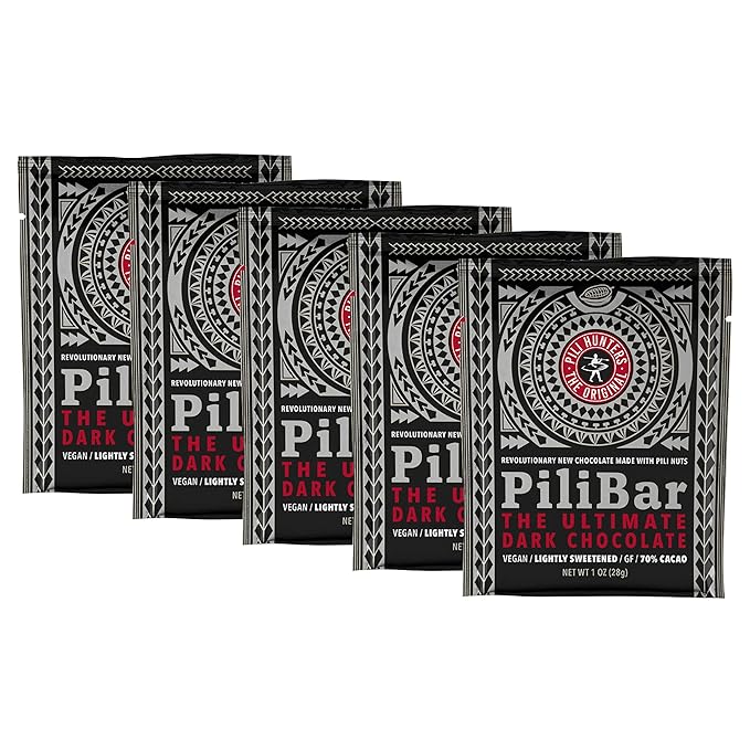 Pili Hunters - Classic PiliBar (1 oz Bars 5 Pack) Organic Dark Chocolate Bar with Pili Nuts 3 Grams of Coconut Sugar Regenerative Cacao Vegan/Paleo No Sugar Added AS SEEN ON SHARK TANK