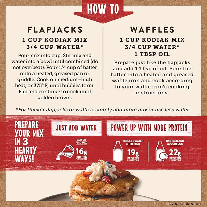 Kodiak Cakes Power Cakes Pancake &amp Waffle Mix Birthday Cake High Protein 100% Whole Grains (Pack of 6)