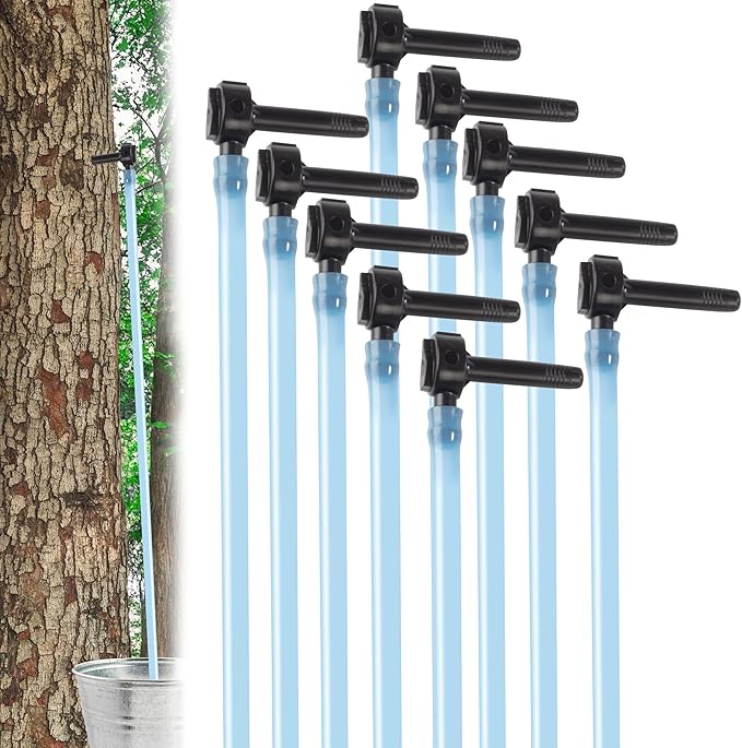 Deluxe Maple Syrup Tree Tapping &amp Sugaring Starter Kit-10 Taps &amp 10 Extra Long Food-Grade Tubing Drop Lines- Complete Set for Experts or Beginners to Start Tapping Your Own Sap- Wont Harm Tree