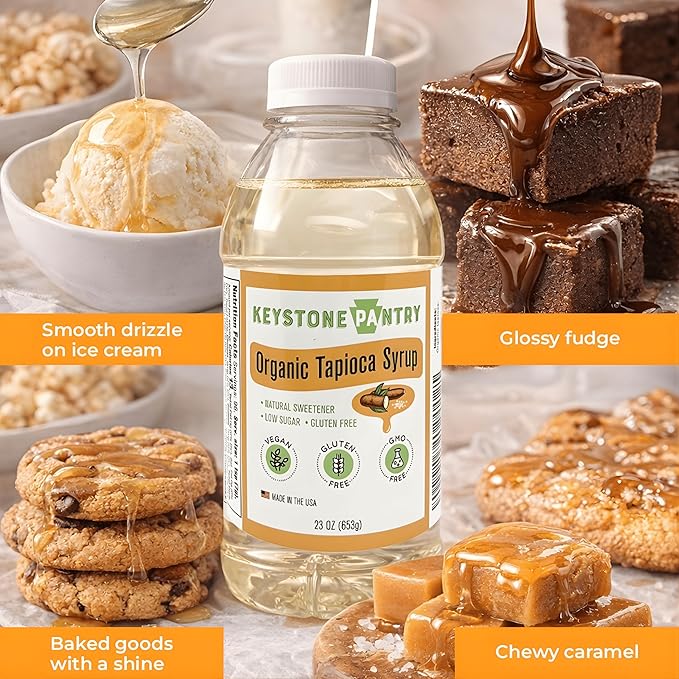 Keystone Pantry Organic Tapioca Syrup – 23 OZ Bottle – Vegan Gluten Free – HFC Corn Syrup Substitute – Syrup for Baking Alternative Sweetener – Make Homemade Fudge Ice Cream &amp More – 3 BOTTLES