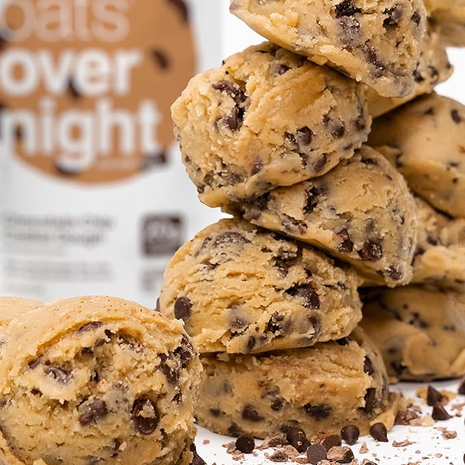 Oats Overnight - Chocolate Chip Cookie Dough - Vegan 20g Protein High Fiber Breakfast Shake - Gluten Free Non GMO Oatmeal (2.6 oz per meal) (8 Pack + Shaker Bottle)